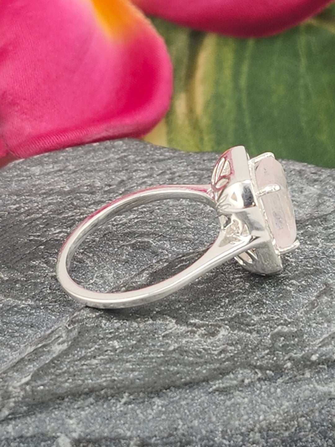 Morganite/Cubic Zirconia 925 Sterling Silver Ring - Size 4.75