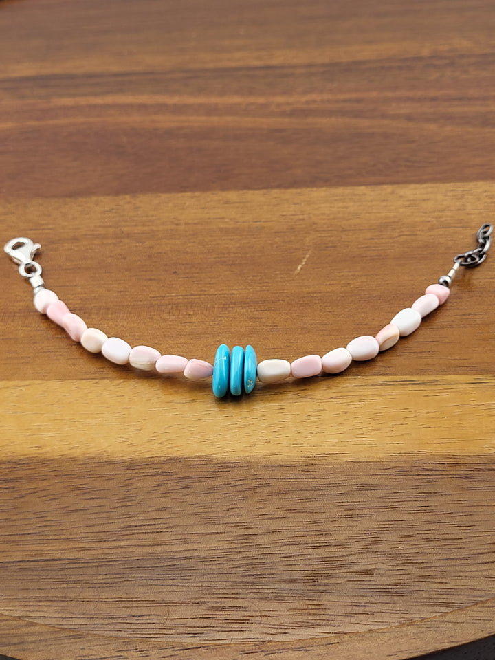 925 Sterling Silver 6 inch + 1 inch Extension Turquoise & Queen Conch Bracelet