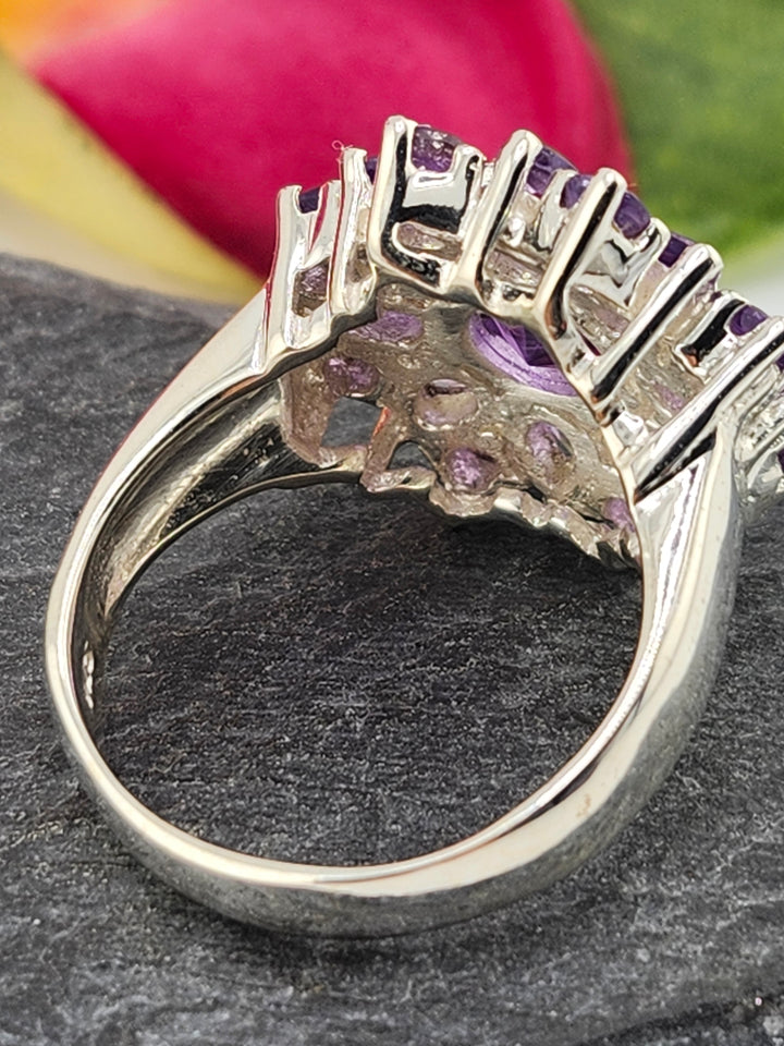 Cluster Amethyst Flower Ring Size 9