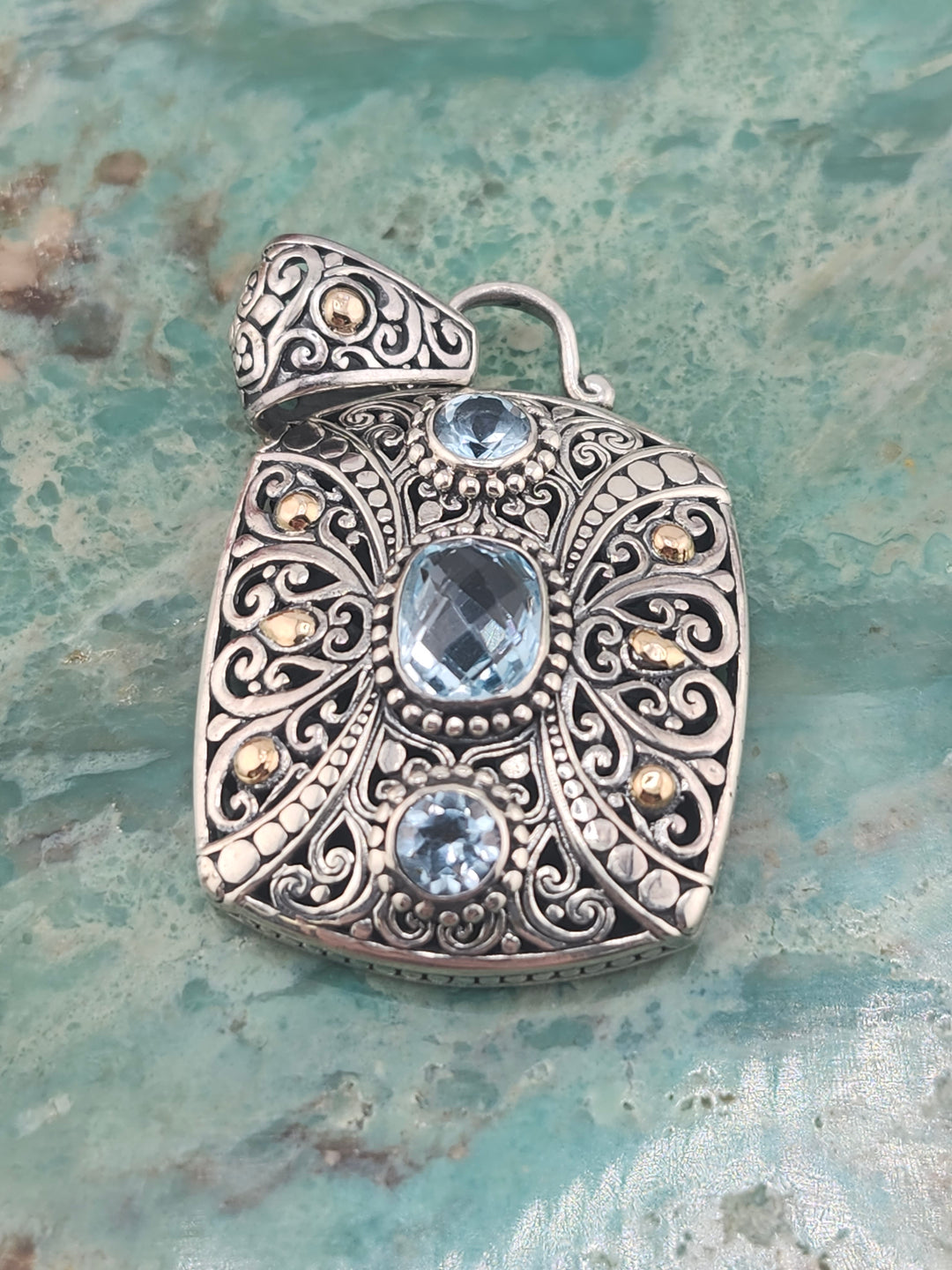 Bali 925 Sterling Silver/18K and Topaz Pendant