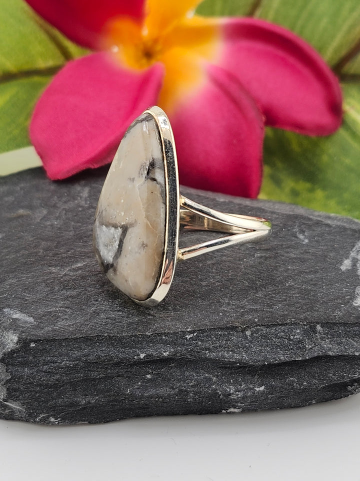 Mushroom Jasper & 925 Sterling Silver Ring Size 9.25