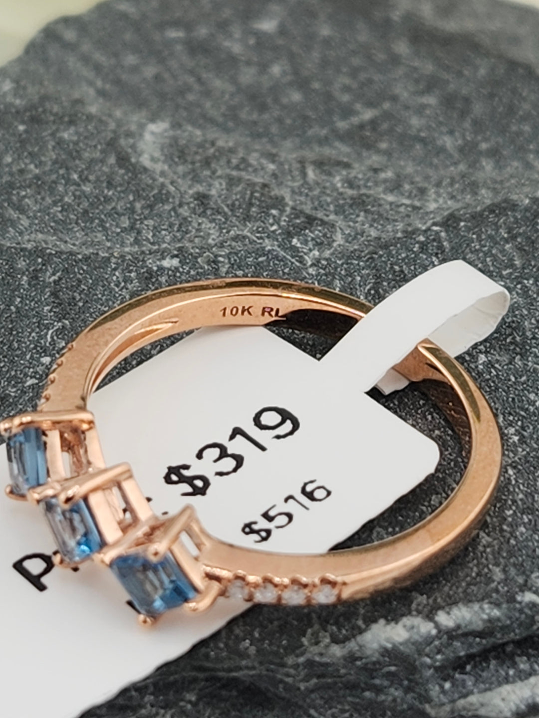 10K Rose Gold Diamond and Blue Topaz Ring