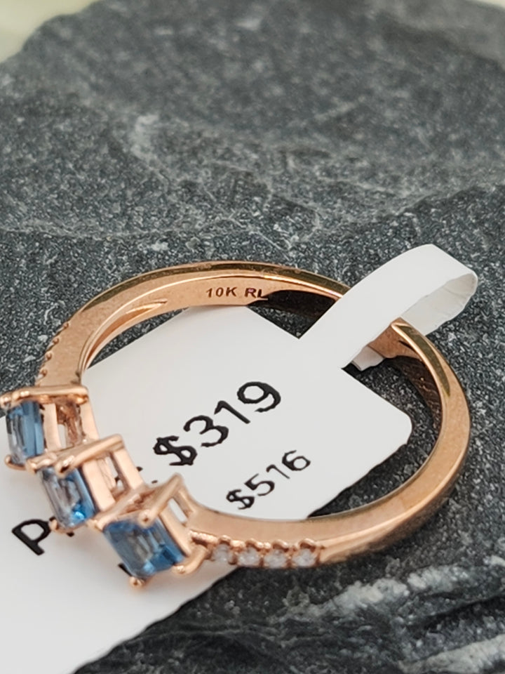 10K Rose Gold Diamond and Blue Topaz Ring