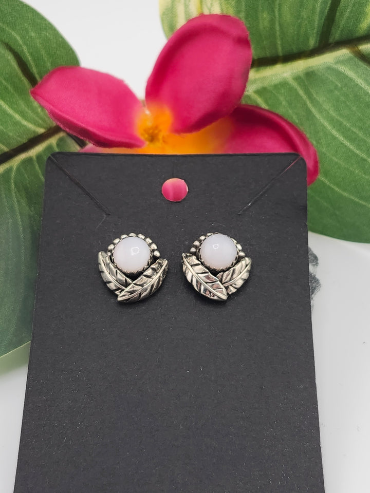 Pink Opal Round Post Back Stud Earrings