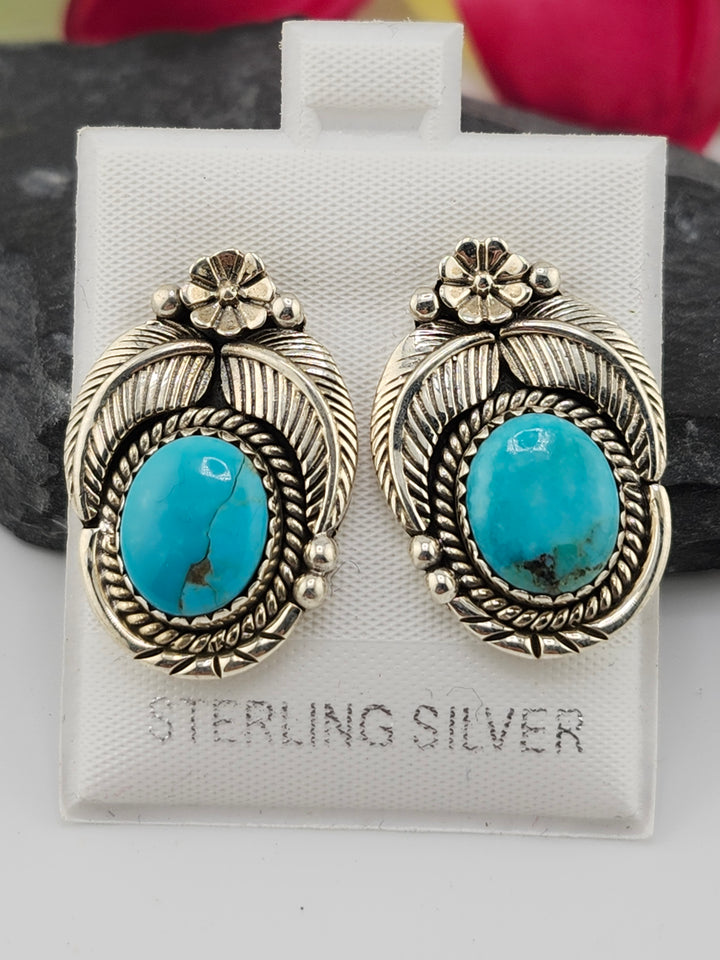 Turquoise &amp; 925 Sterling Silver Stud Earrings