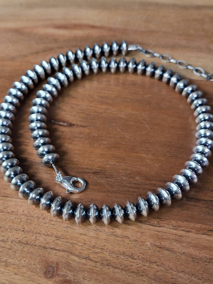 Oxidized Sterling Silver Saucer Bead Necklace 8mm 16"+2" extension