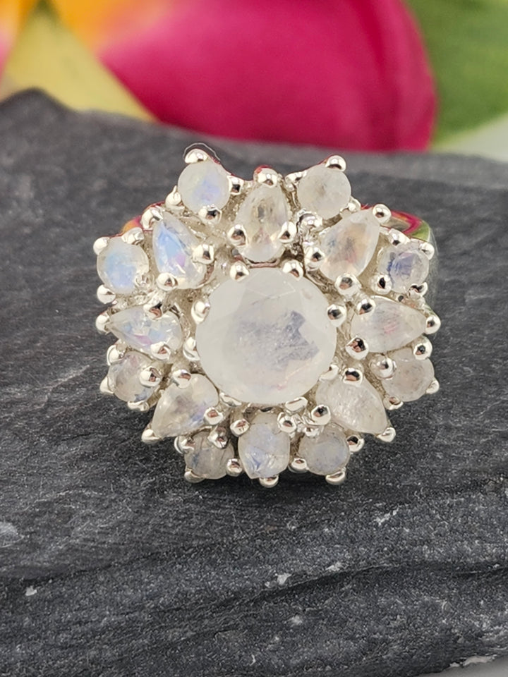 Cluster Moonstone Ring Size 6