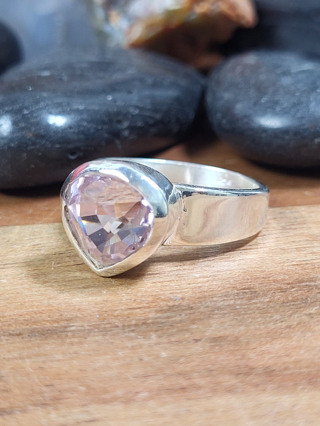 Natural Kunzite Ring 925 Sterling Silver Size 6 1/2