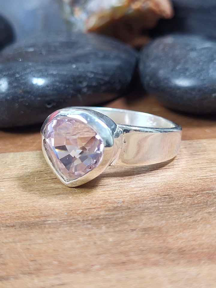 Natural Kunzite Ring 925 Sterling Silver Size 6 1/2