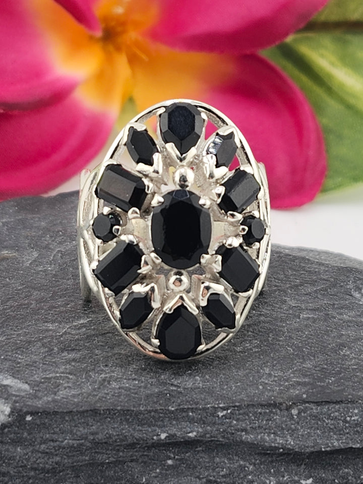 Cluster Black Onyx Ring Size 9