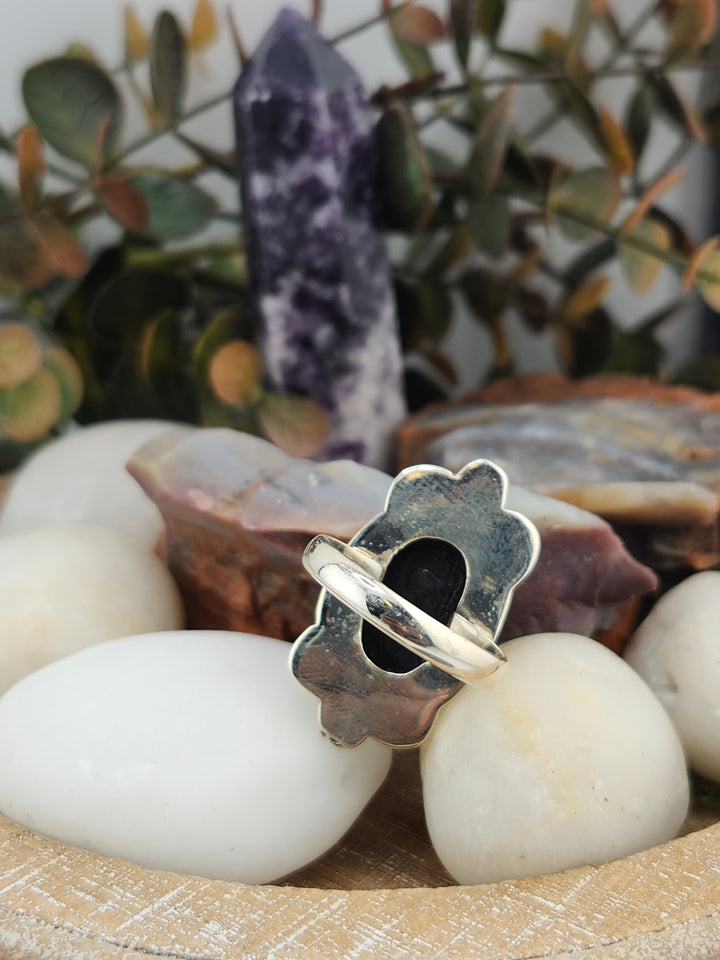 Raw Black Tourmaline 925 Sterling Silver Ring Size 10