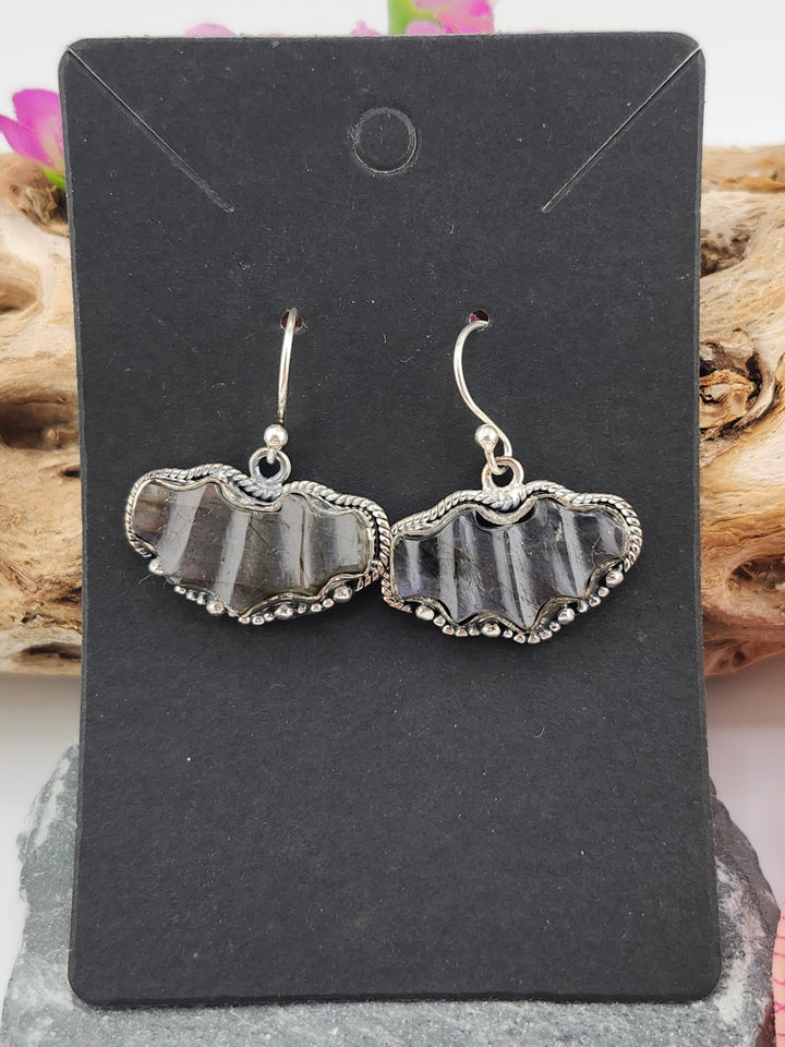 Purple Labradorite Bat Dangle Earrings