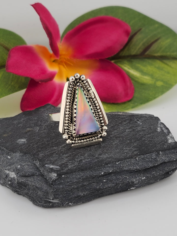 Aurora Opal Doublet Ring in sterling silver 925 size 9