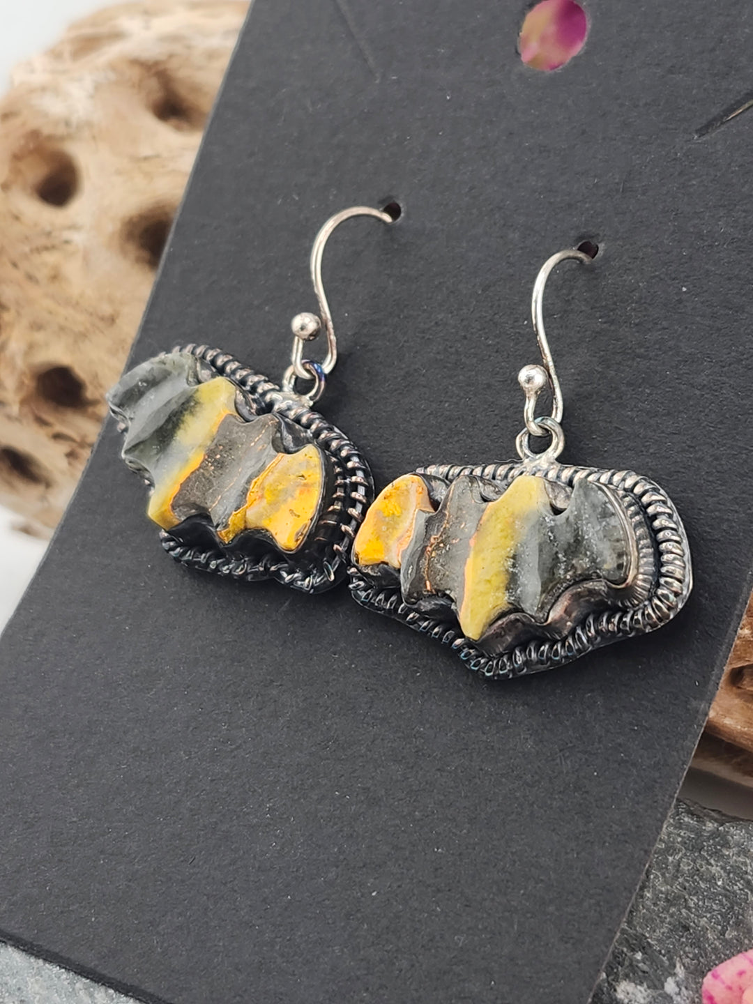 Bumblebee Jasper Bat Dangle Earrings