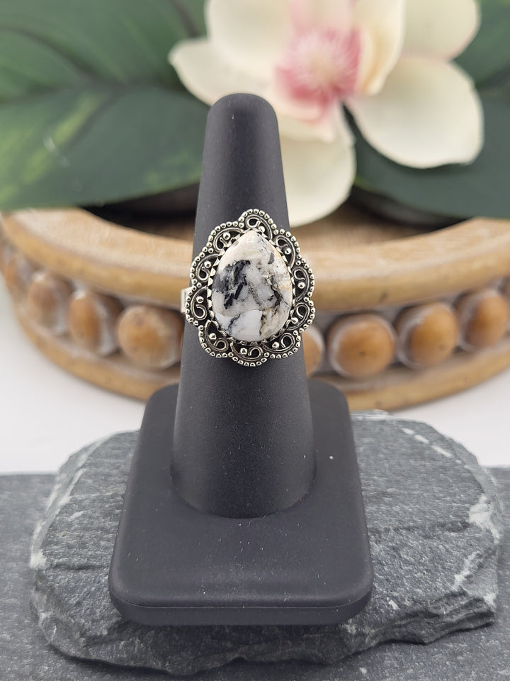 White Buffalo Teardrop Ring