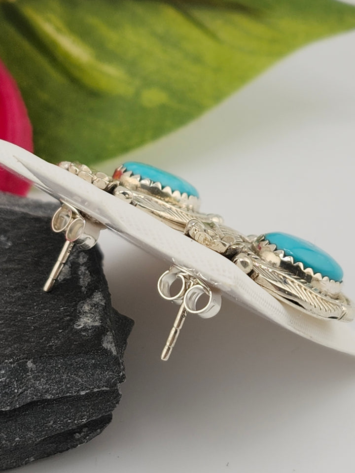 Turquoise &amp; 925 Sterling Silver Stud Earrings
