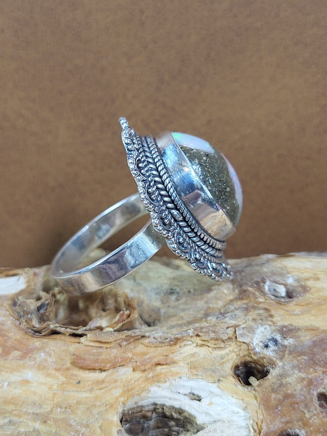 Natural Ethiopian Boulder Opal 925 Sterling Silver Ring - Size 7