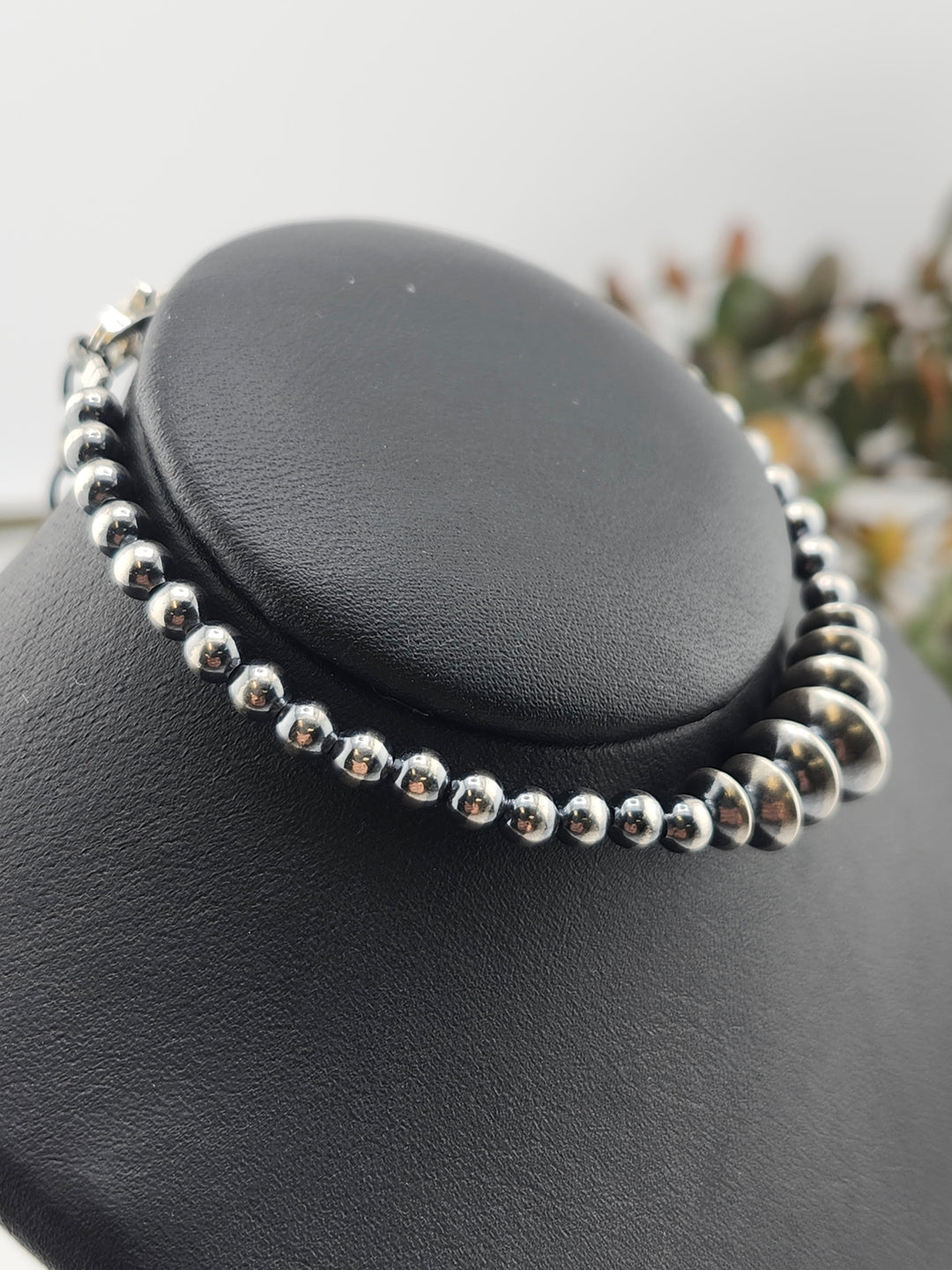 4/5/6/8mm Oxidized 925 Sterling Silver Bead and Saucer Bracelet - 7"+1"