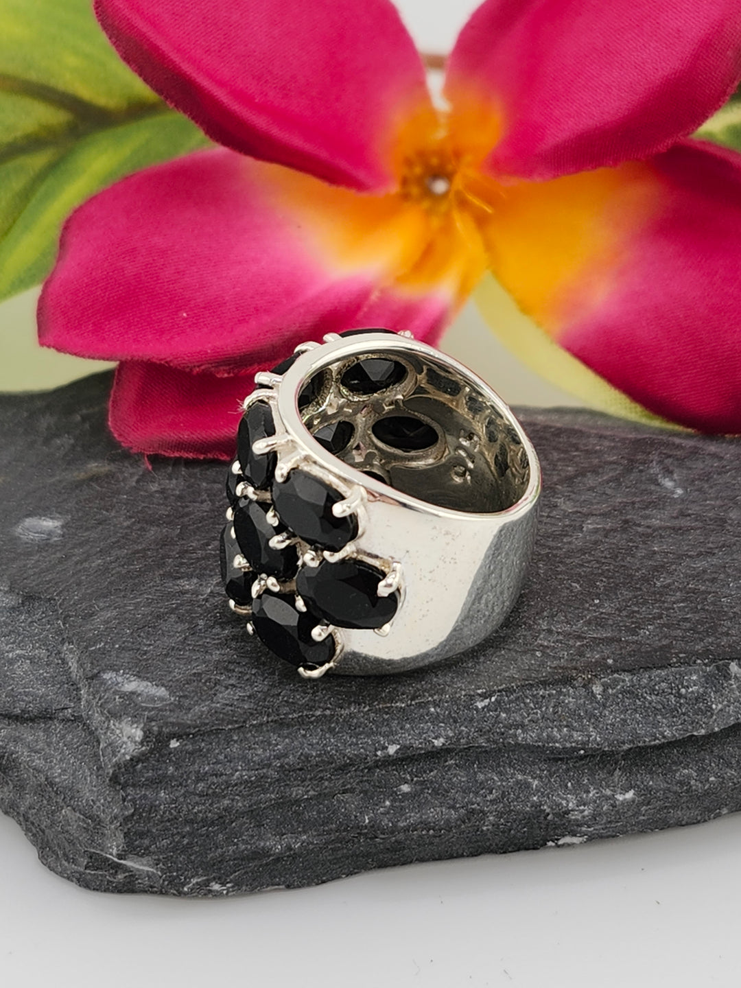 Black Onyx Cluster Ring Size 5