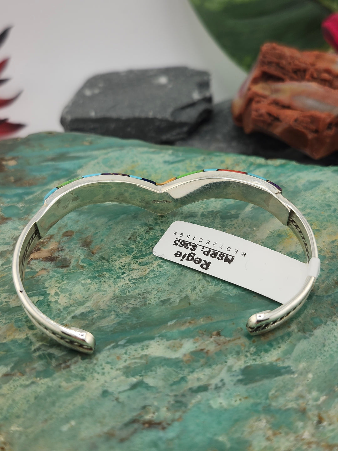 Regie 925 Sterling Silver Mosiac Multi-stone Inlay Cuff