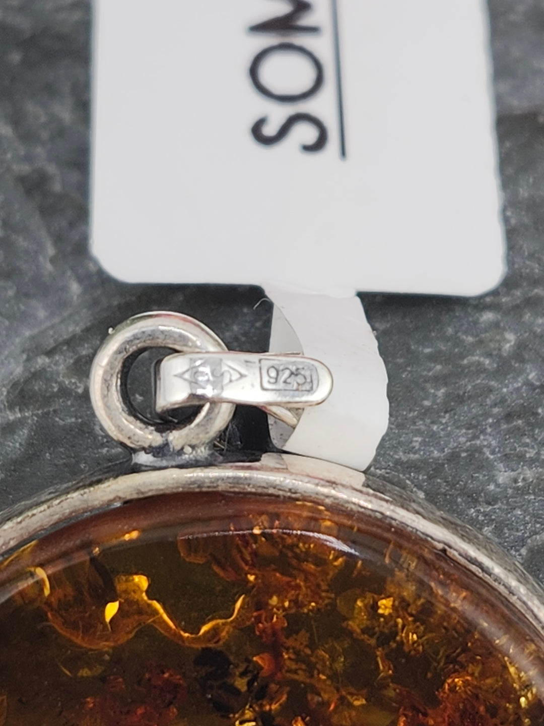 Designer SOMS Baltic Amber and 925 Sterling Silver Scenery Pendant
