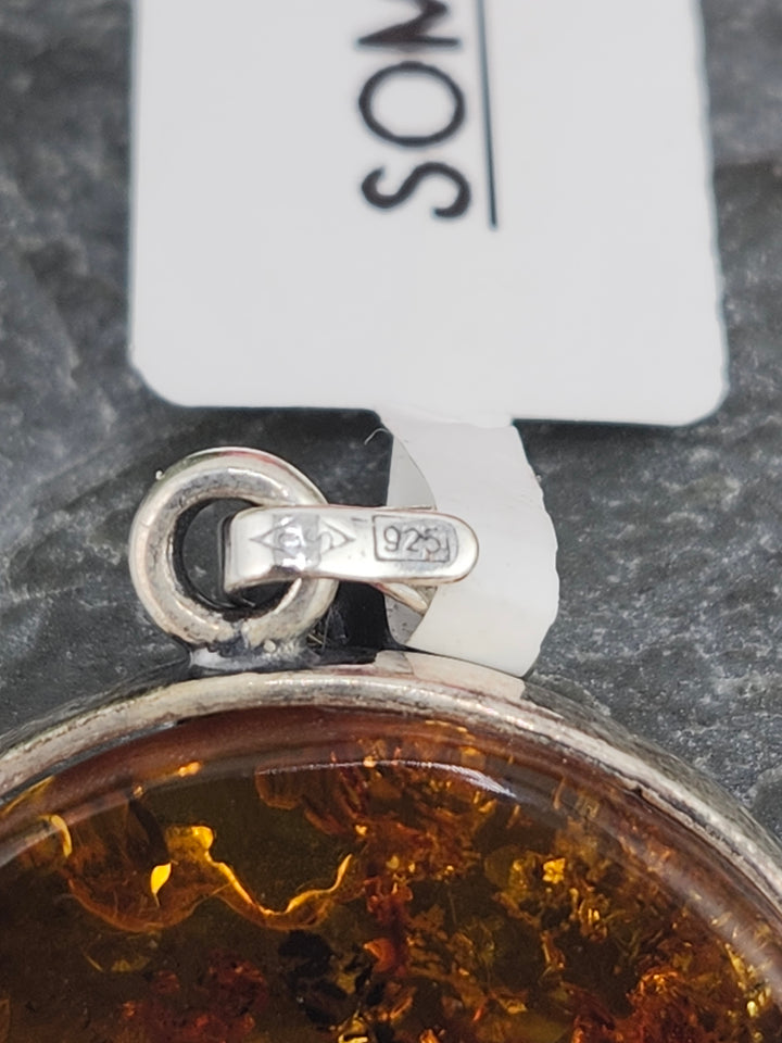 Designer SOMS Baltic Amber and 925 Sterling Silver Scenery Pendant