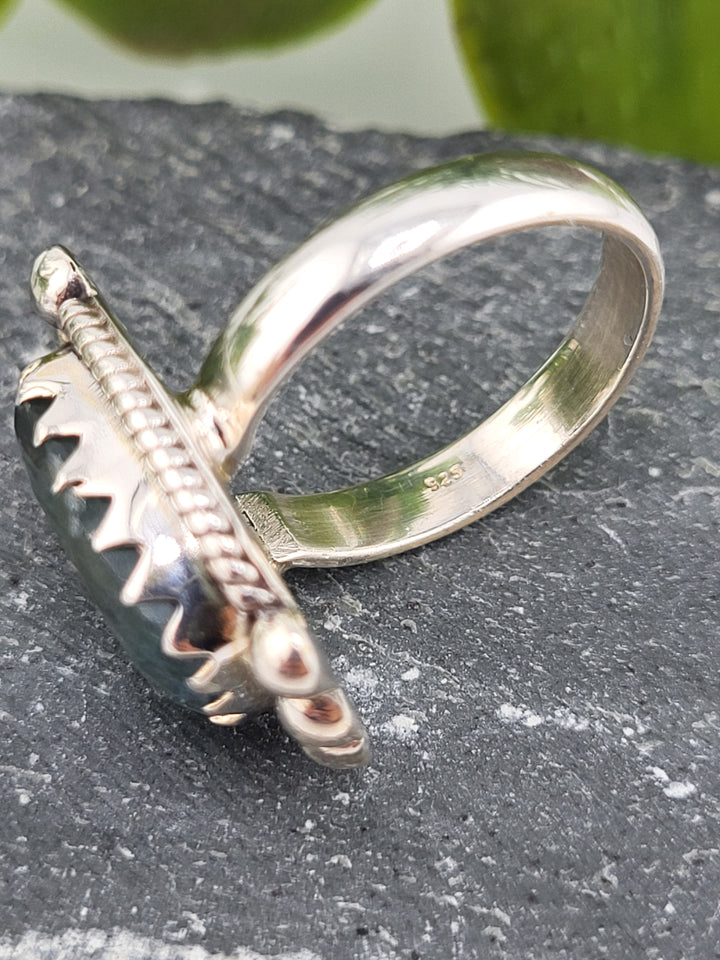 925 Sterling Silver Rectangular Cushion Cut Rainbow Fluorite Ring