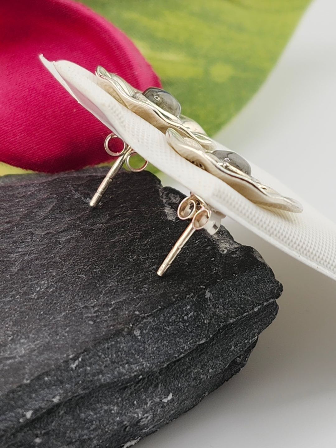 Labradorite Flower & 925 Sterling Silver Stud Earrings