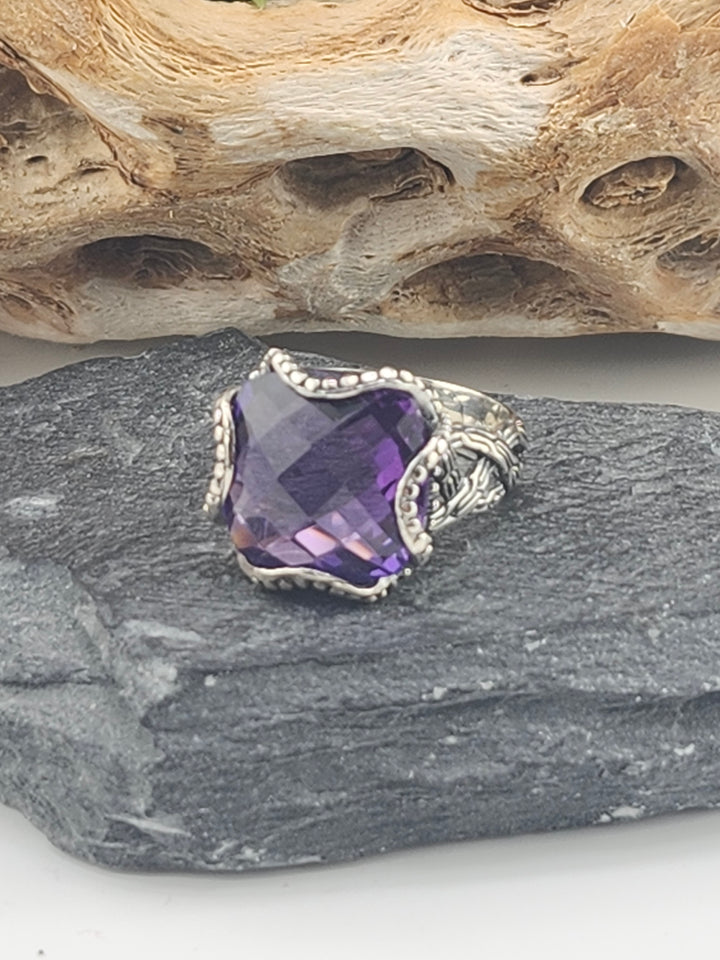 Sterling Amethyst Cubic Ring