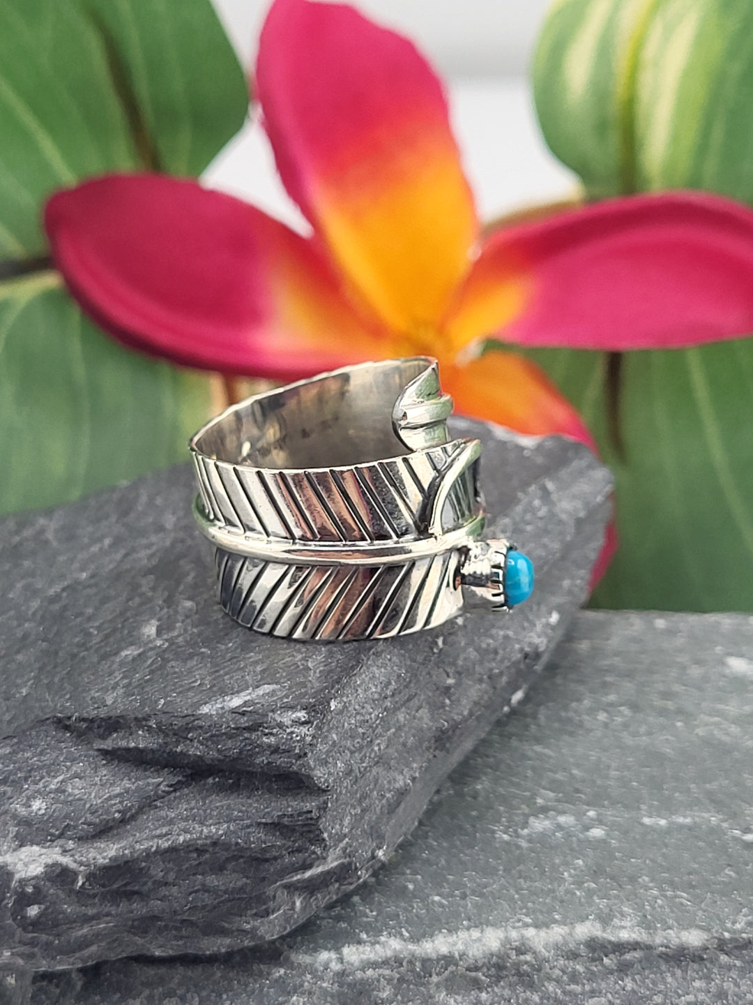 Turquoise Feather Adjustable Ring Size 7