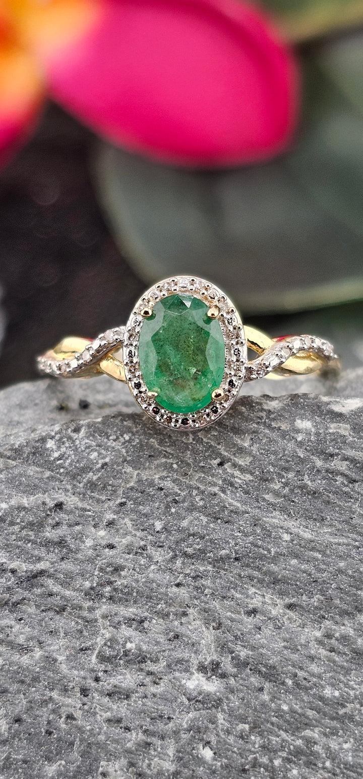 10K Yellow Gold, Emerald and Diamond Ring Size 7