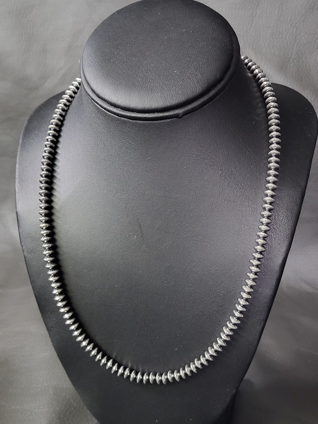Oxidized Sterling Silver Saucer Bead Necklace 6mm 18" +2" extension
