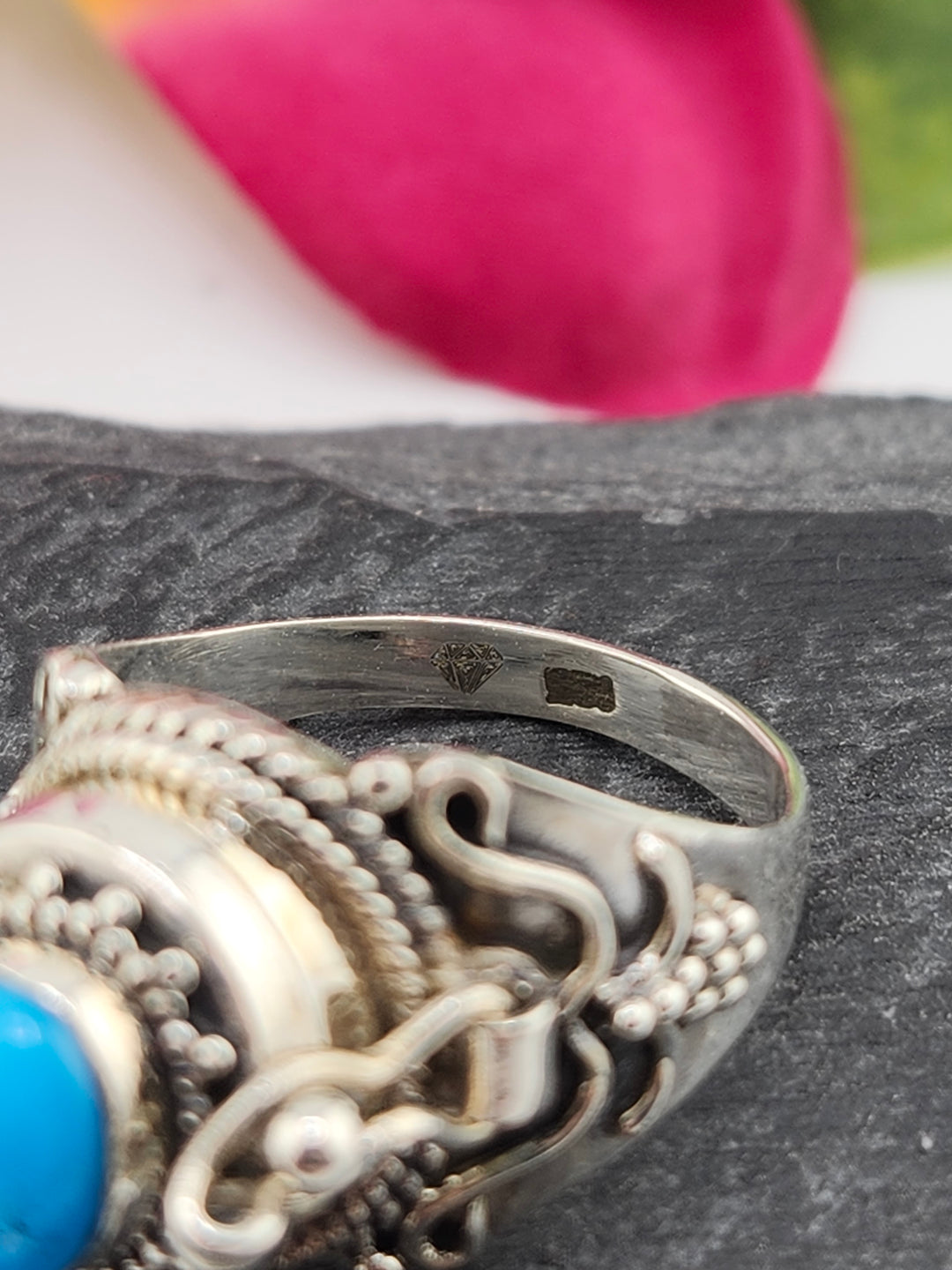 Kingman Turquoise and 925 Sterling Silver Locket Ring - Size 7