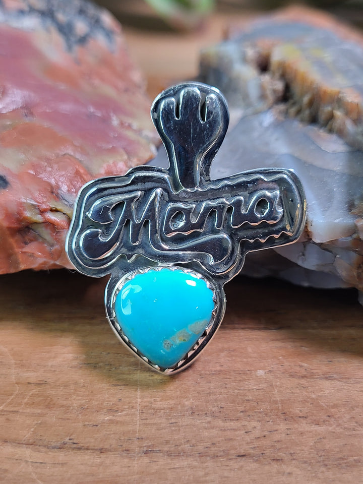 Natural Turquoise Mama Pendant 925 Sterling Silver