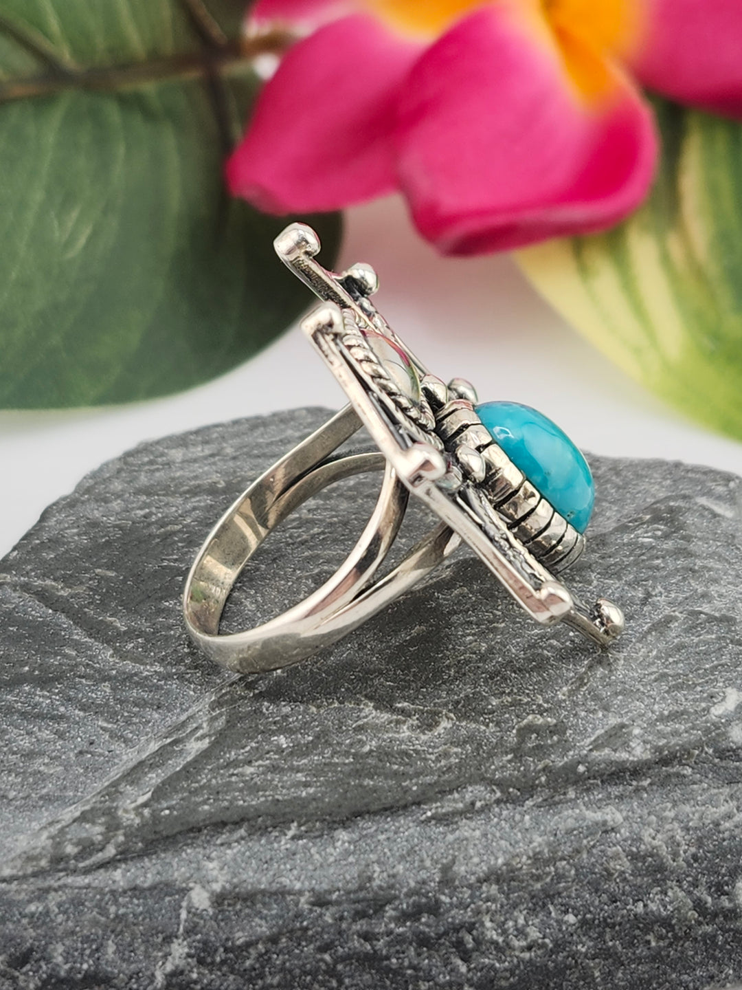 Kingman Turquoise and 925 Sterling Silver Spider Ring - Size 9