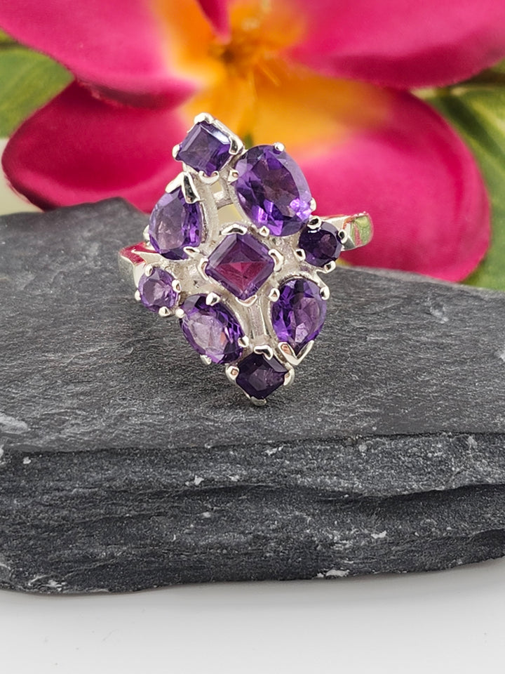 Cluster Amethyst Ring Size 9.5