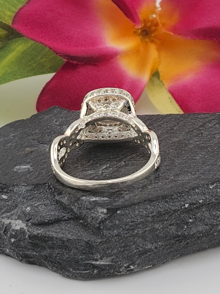 Aqua and 925 Sterling Silver Ring w/ cz