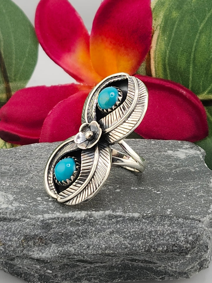 2 Stone Turquoise Ring Size 6