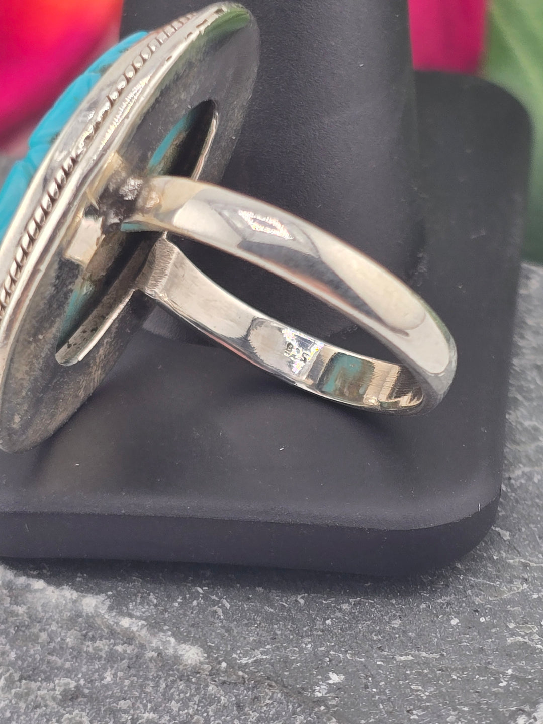 Carved American Turquoise sterling silver 925 ring size 10