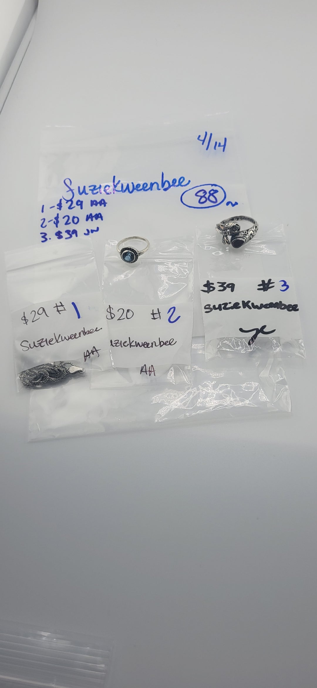 RESERVED FOR:  Suziekweenbee- 4/14/2025 tiktok Live Show -3  Sterling Silver Items
