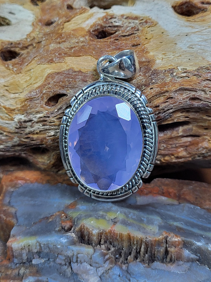 Natural Lavender Quartz 925 Sterling Silver Pendant - 1 1/2"