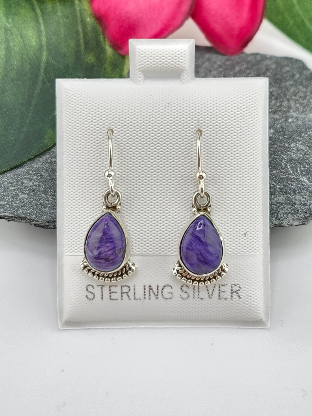 Charoite Teardrop Dangles Earrings