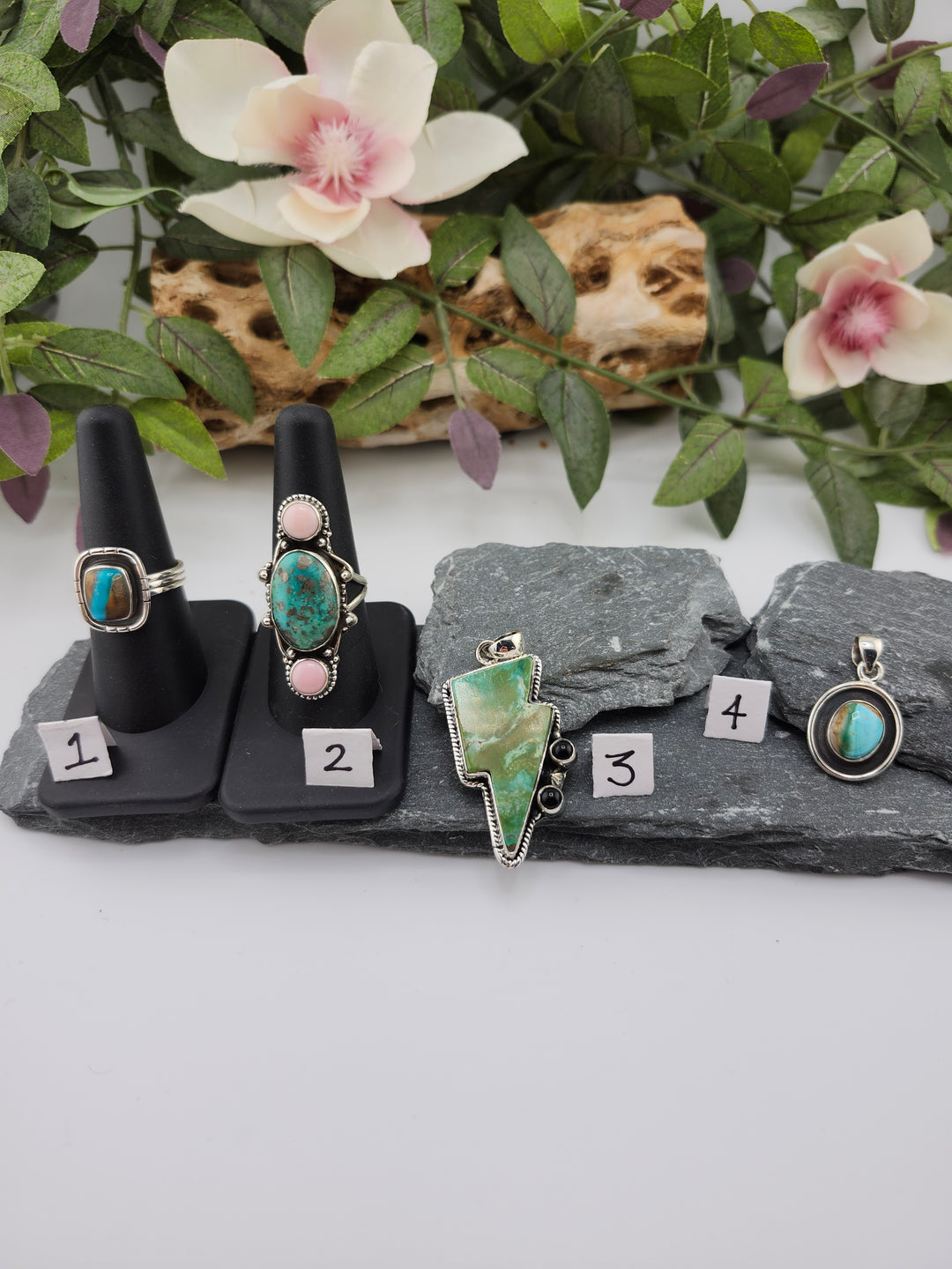 RESERVED FOR:  Flower & Moon Crystals -11/24/2024 -4 Sterling Silver Items