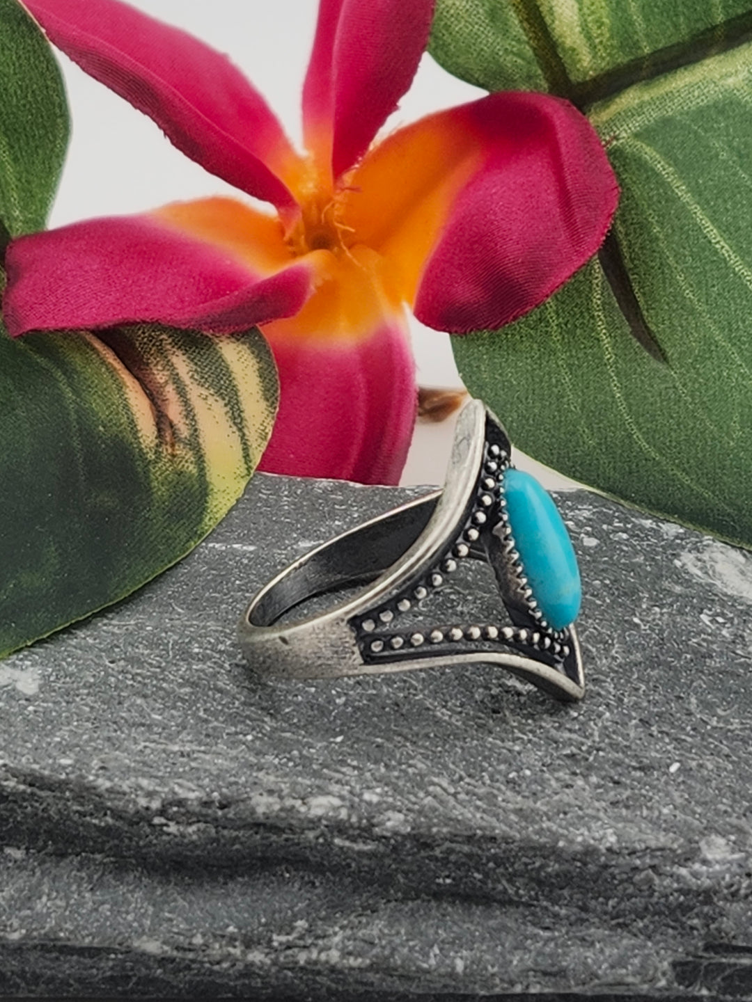 Oxidized Marquee Turquoise Ring Size 9.25