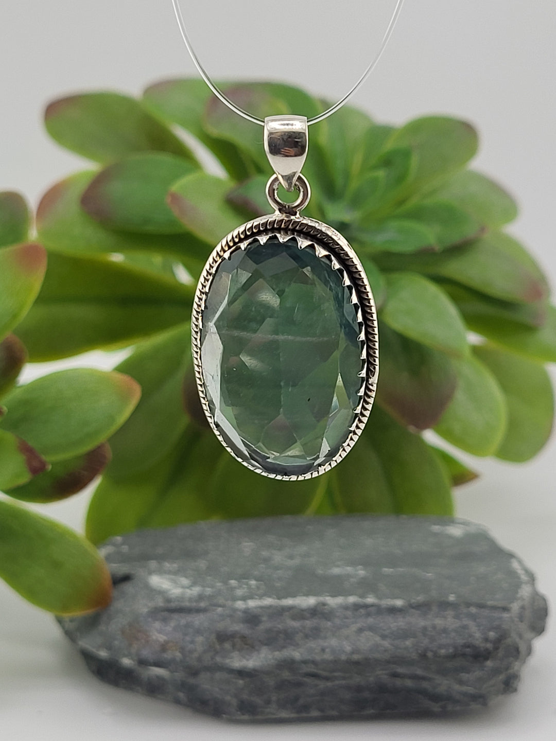 925 Sterling Silver Oval Rainbow Fluorite Pendant