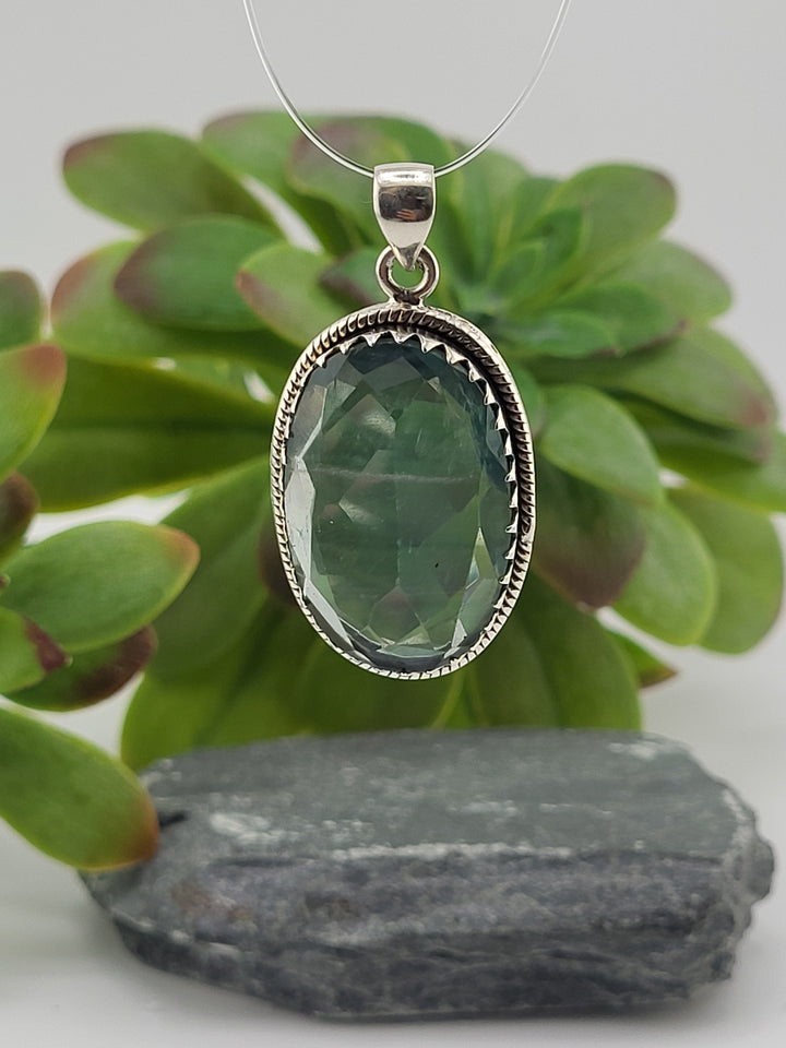 925 Sterling Silver Oval Rainbow Fluorite Pendant