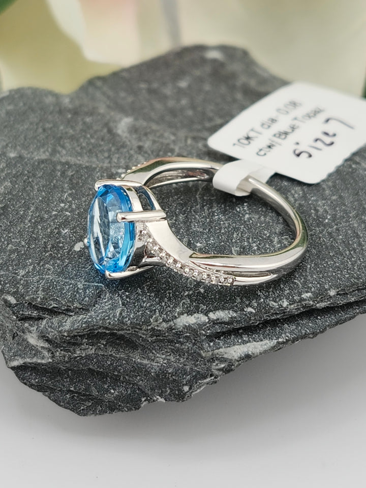 10K White Gold Diamond and Blue Topaz Ring