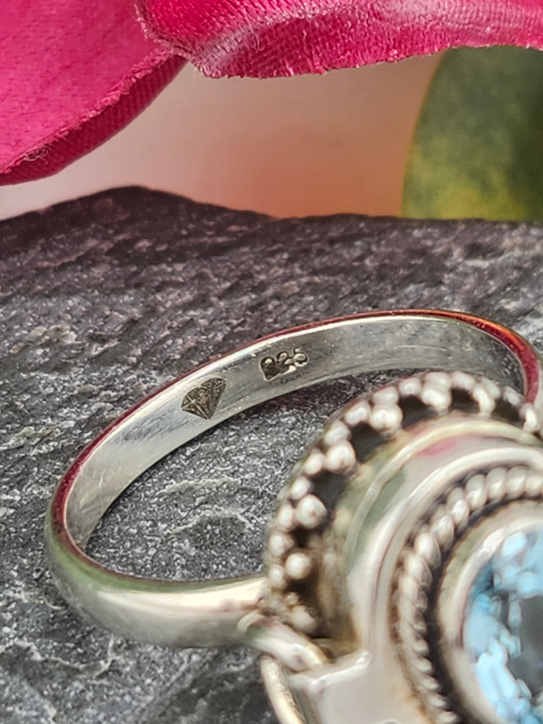 Blue Topaz and 925 Sterling Silver Locket Ring - Size 7.75