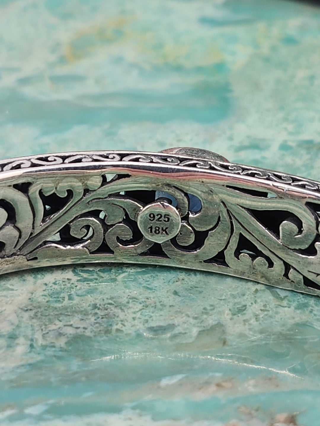 Bali 925 Sterling Silver/18K Gold Accented Mixed Gemstone Cuff
