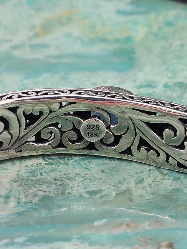 Bali 925 Sterling Silver/18K Gold Accented Mixed Gemstone Cuff
